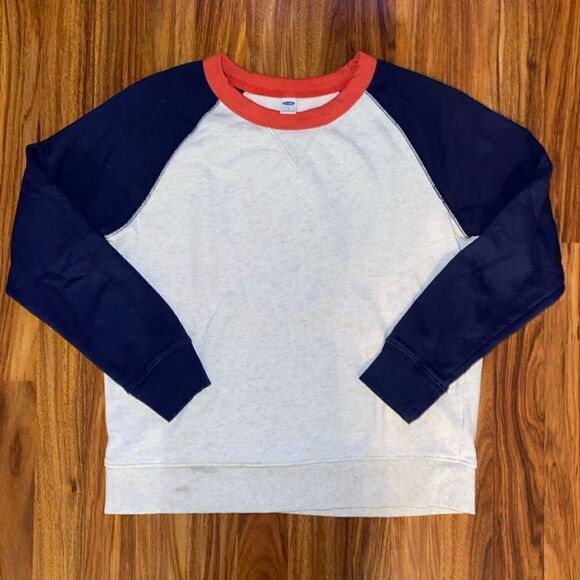 Old Navy Tops - Old Navy Navy Cream & Red Color Block Crew Sweatshirt Women Size S